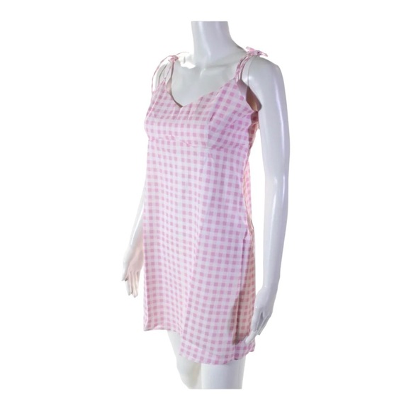 NWT SOKIE COLLECTIVE x Shopbop Tie Strap Gingham Mini Dress Pink White Large - Picture 10 of 14